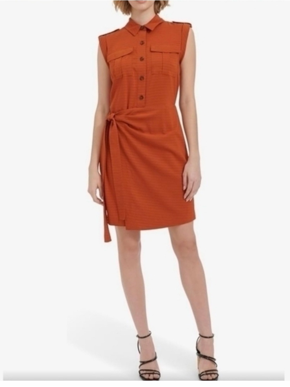 Calvin Klein orange shirt dress with side tie